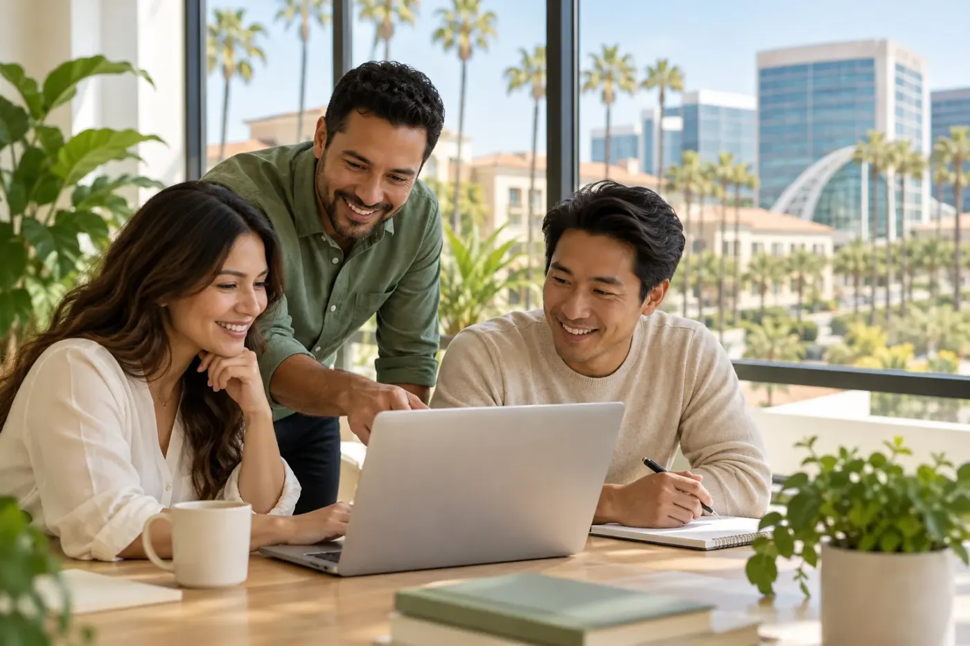 Team working at a laptop in an Irving office