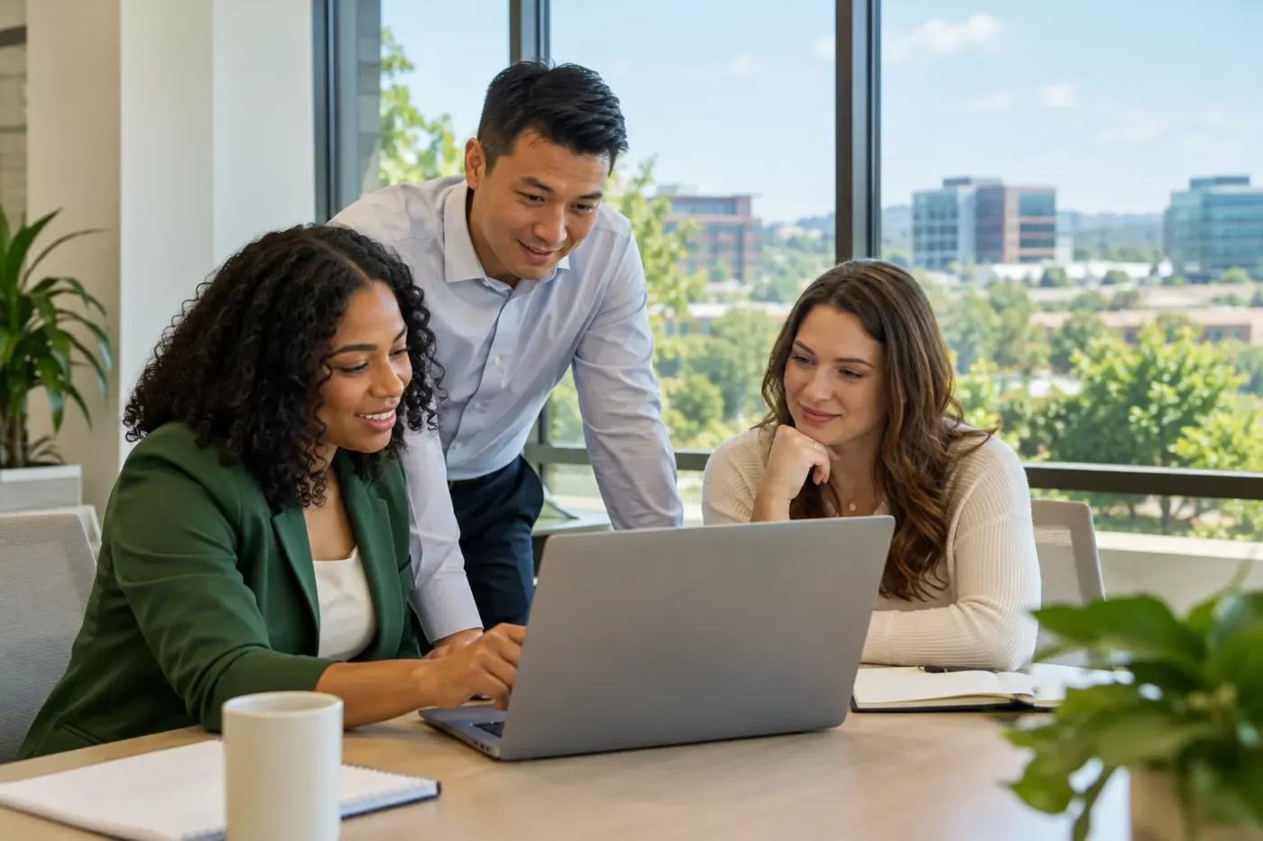 Team working at a laptop in a Maryland office