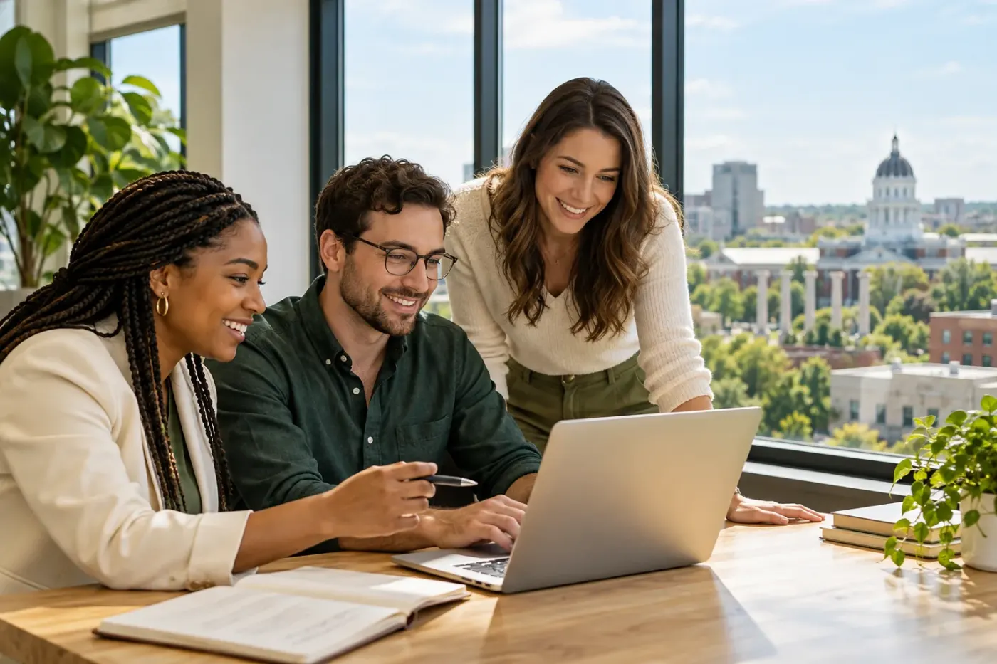 Team working at a laptop in a Missouri office
