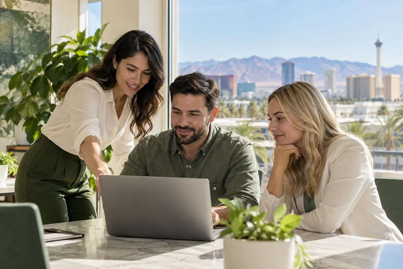Team working at a laptop in a Nevada office