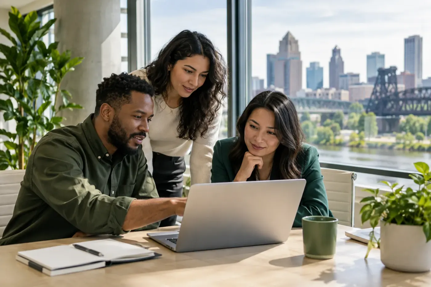 Team working at a laptop in a New Jersey office