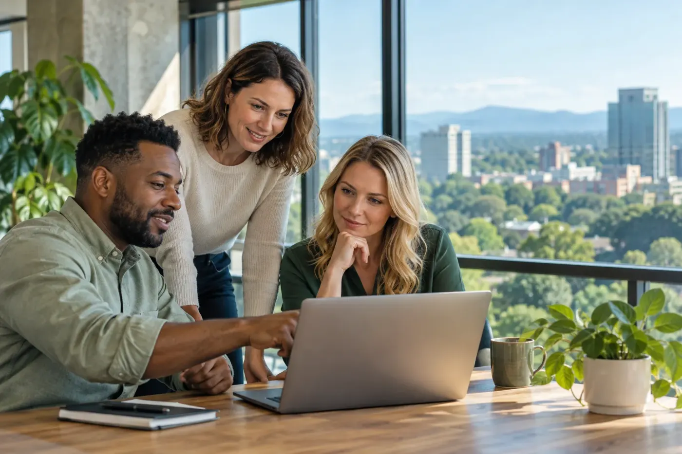 Team working at a laptop in a North Carolina office