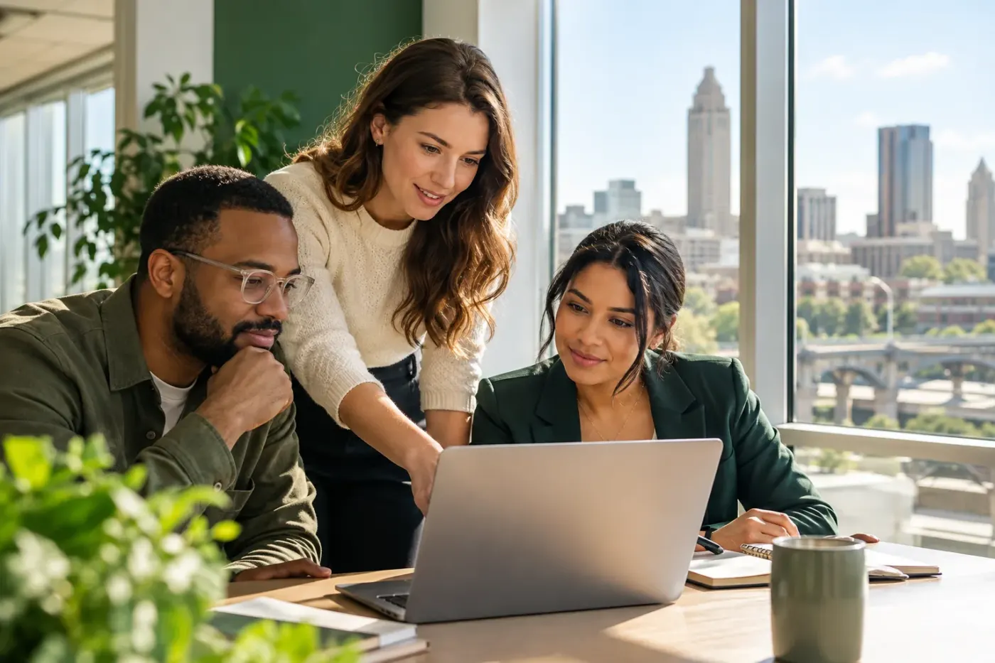 Team working at a laptop in an Ohio office