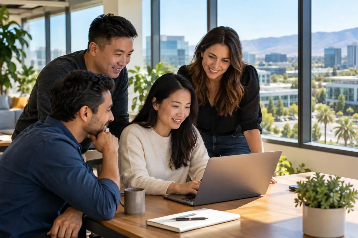 Team working at a laptop in a San Jose office
