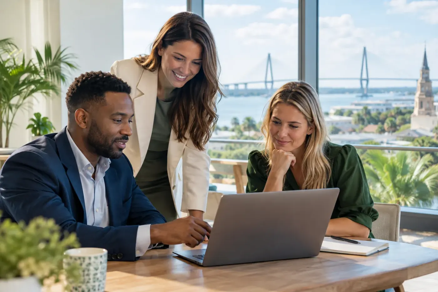 Team working at a laptop in a South Carolina office