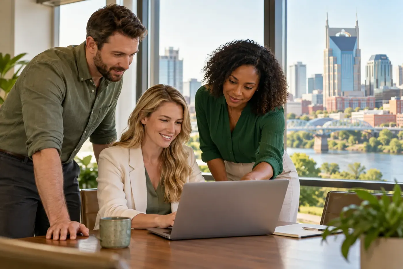 Team working at a laptop in a Tennessee office