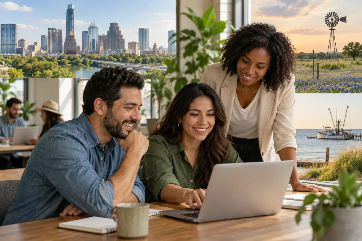 Team working at a laptop in a Texas office