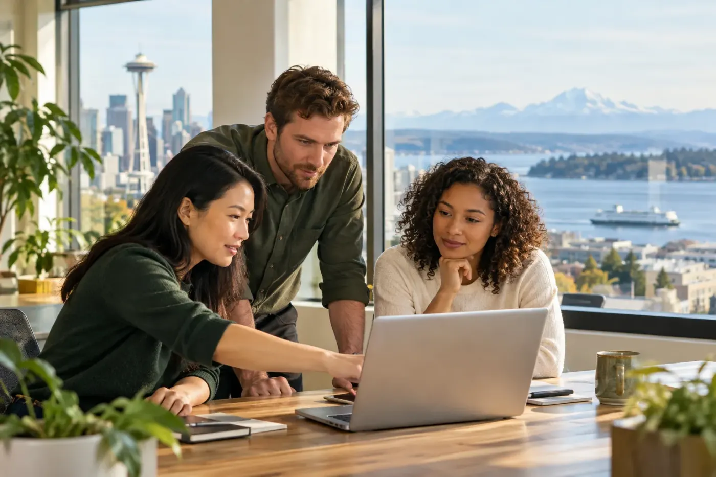 Team working at a laptop in a Washington office