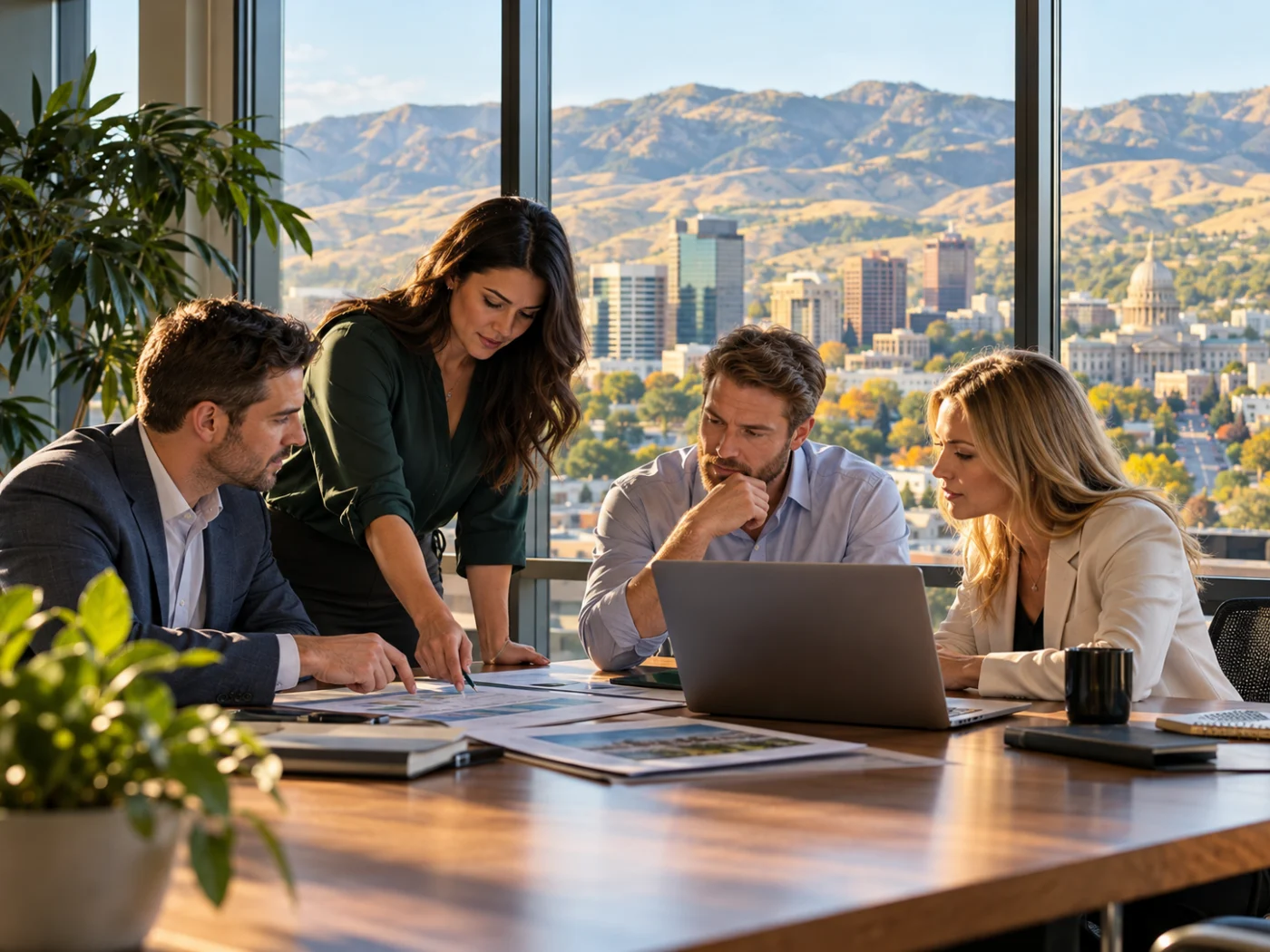 Team working at laptops in an Idaho office