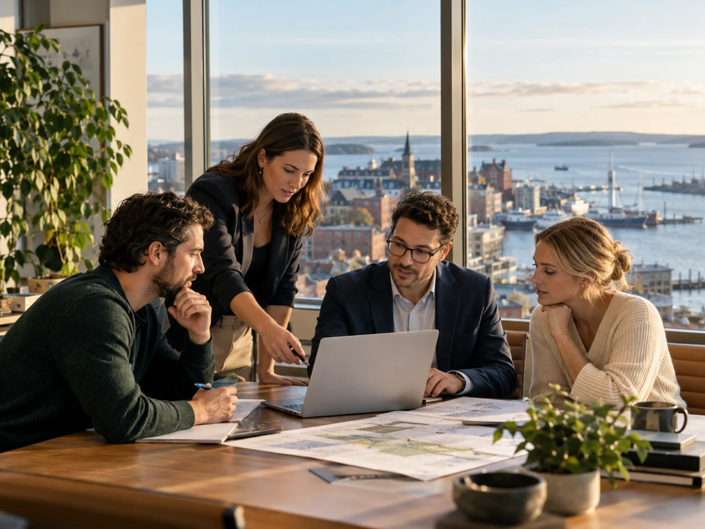 Team working at laptops in a Maine office