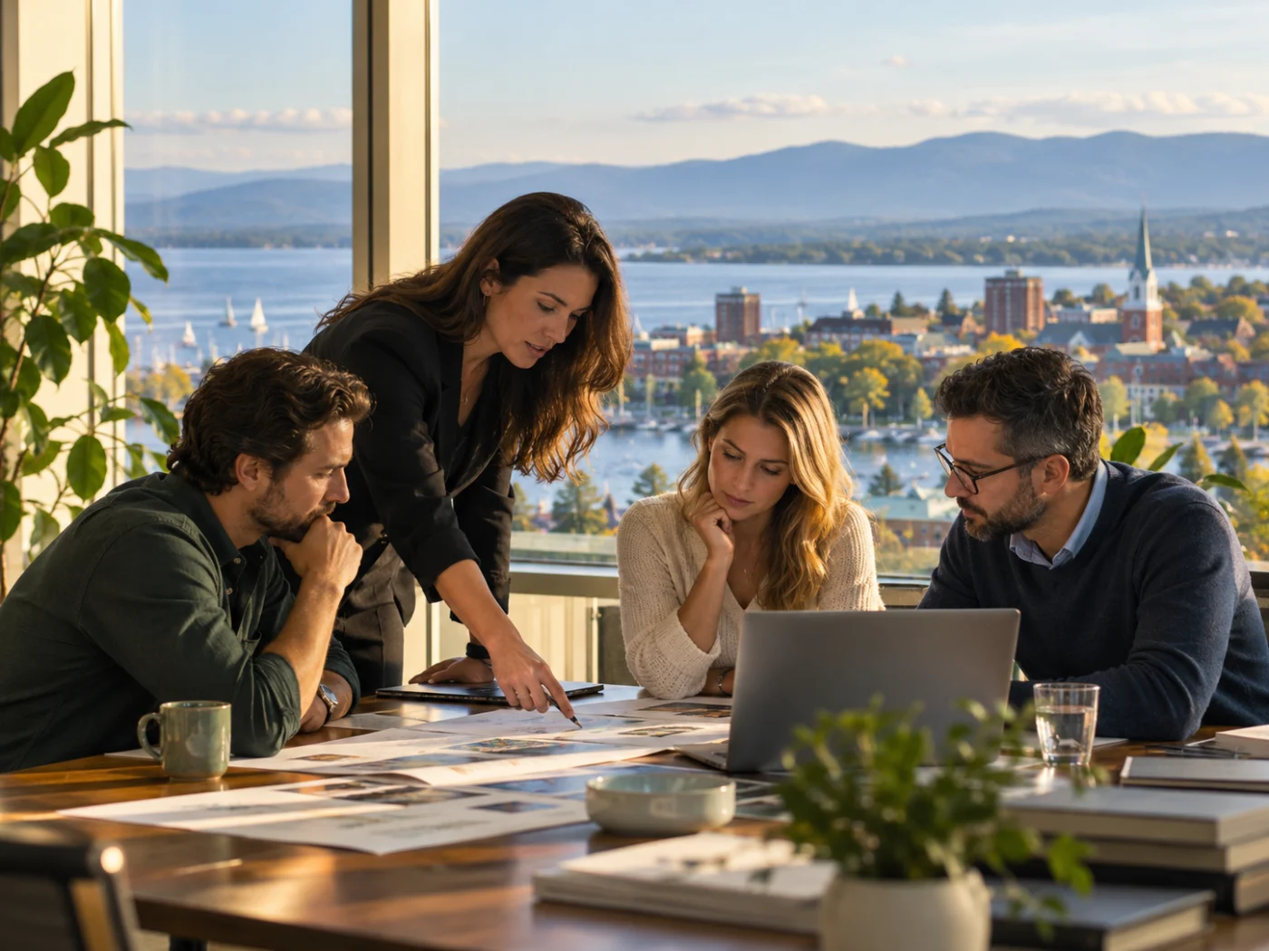 Team working at laptops in a Vermont office