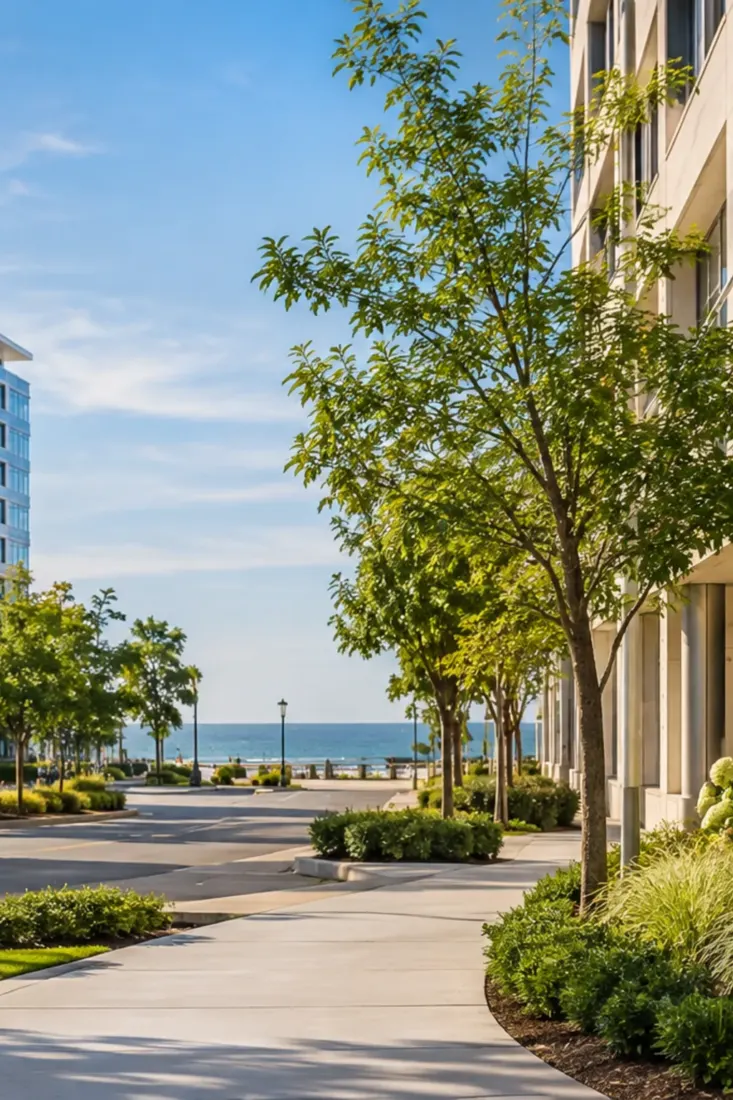 Tree-lined path near the Virginia Beach oceanfront