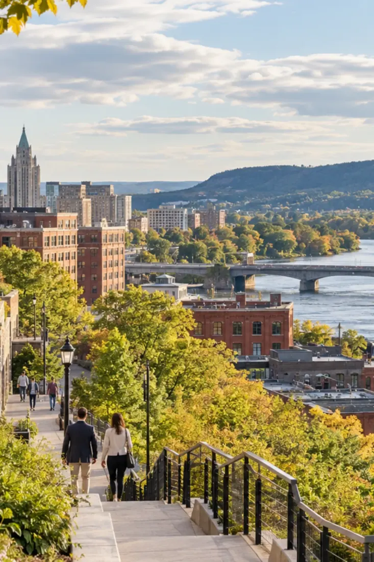Upstate New York riverside town