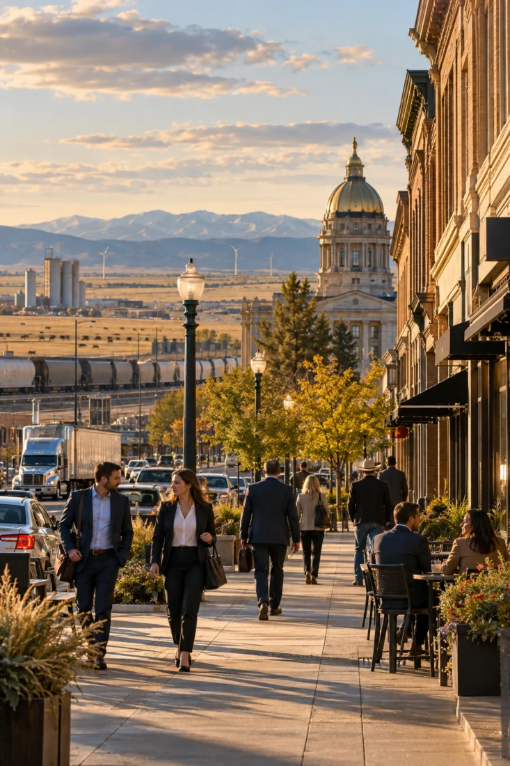 Workers walking toward the Wyoming State Capitol