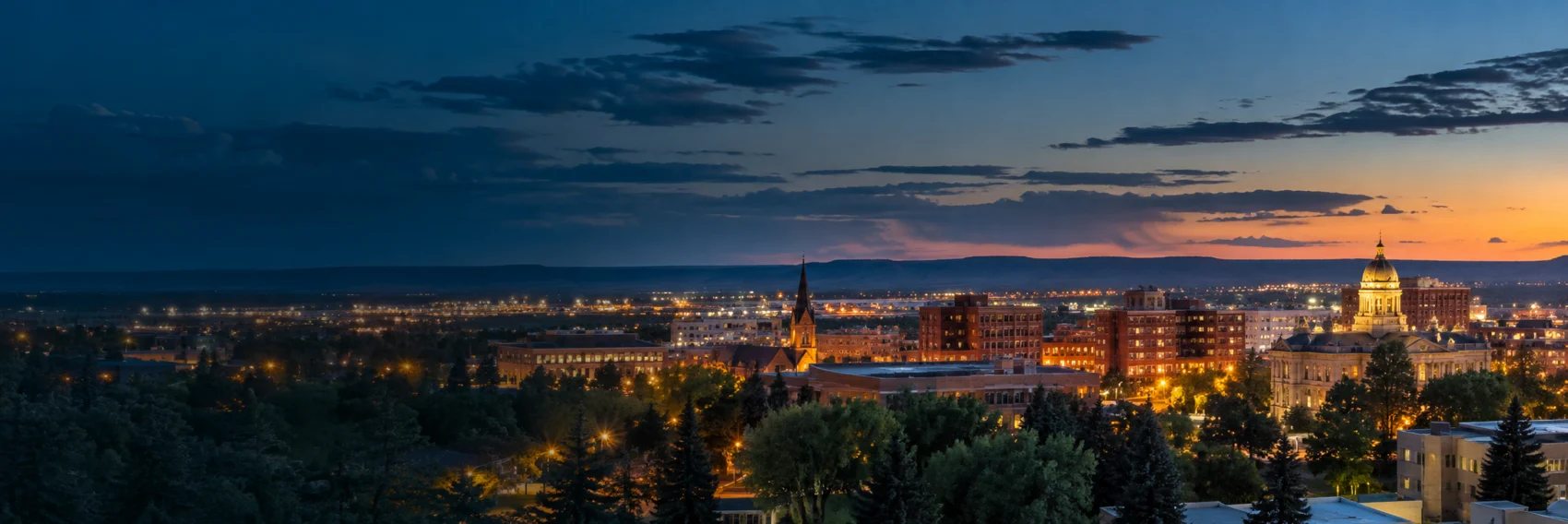 Cheyenne lights on the plains at dusk